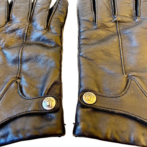 Chriistian Dior Vintage Hungary Black Leather Gloves Wool Lined Mens Medium - Picture 7 of 10